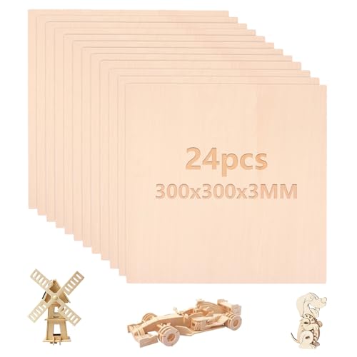 GBACHOOSE 24 Stück Holzplatte 300 x 300 x 3 mm Sperrholzplatte, Bastelholz, Lindenholz zum Schnitzen, Holzplatten für Laserprojekte, Basteln, DIY Modell, Gemälde Kunst von GBACHOOSE