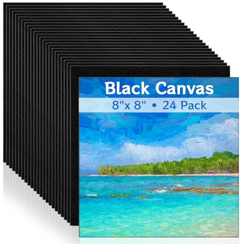 GBACHOOSE 24 schwarze Leinwände zum Malen, 20,3 x 20,3 cm, schwarze Leinwand zum Malen, Zeichnen und Kunstbedarf, leere kleine Leinwände zum Malen von Acryl, Öl, Aquarell, Temperafarben von GBACHOOSE