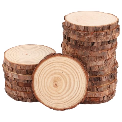 GBACHOOSE 25 Stück Holzscheiben 11-12 cm Baumscheiben ohne Loch, Runde Holzscheibe, Baumscheibe Klein, Holzscheiben zum Basteln 10mm Dicke für DIY, Handwerk, Hochzeit Weihnachten Dekoration von GBACHOOSE