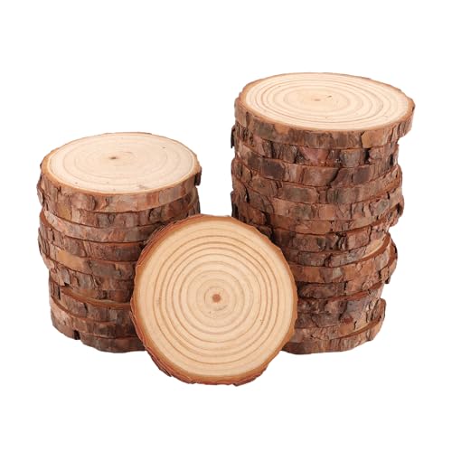 GBACHOOSE 25 Stück Holzscheiben 9-10 cm Baumscheiben ohne Loch, Runde Holzscheibe, Baumscheibe Klein, Holzscheiben zum Basteln 10mm Dicke für DIY, Handwerk, Hochzeit Weihnachten Dekoration von GBACHOOSE