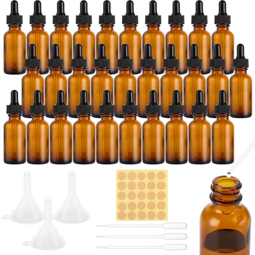 GBACHOOSE 30 Stück Pipettenflasche 30ml, Glas Tropfflasche Braunglas, Apothekerglas set für Ätherische Öl Aromatherapie, Parfümöle von GBACHOOSE