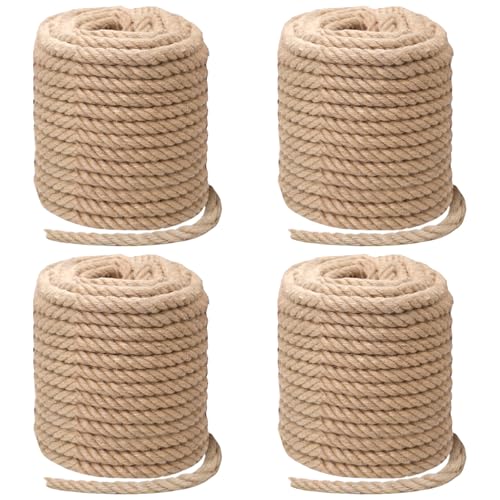 GBACHOOSE 4 Stück Juteseil 12mm 10m, Natürliche Hanfseil, Geflochtene Seil, Sisalseil für kratzbaum, Handwerk, DIY Katzenkratzbaum, Handlaufseil, Dekoration Gartenarbeit von GBACHOOSE