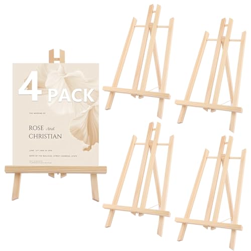 GBACHOOSE 4 Stück Staffelei Holz, Tischstaffelei 40 cm, Holzstaffelei Klein, Leinwand Ständer, Staffelei Tisch für Gemälde, Kinder Kunst, Handwerk, Klappbar und Höhenverstellbar von GBACHOOSE