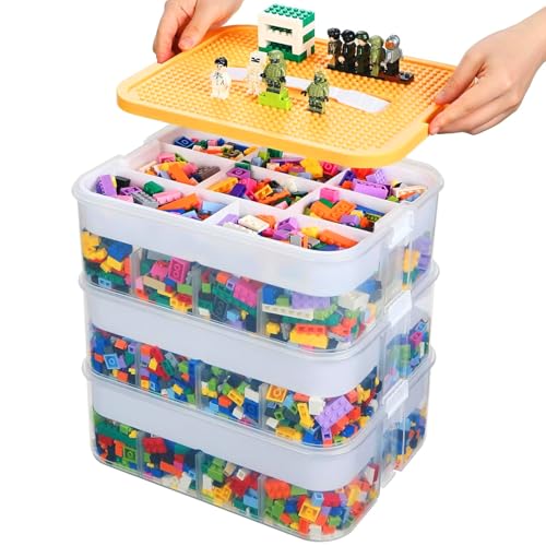 GBACHOOSE Aufbewahrungsboxen mit Deckel, 3 Stufen Boxen Aufbewahrung Transparent Sortierbox 30,5 x 20 x 32,5 cm Stapelboxen, Ordnungsboxen für Bausteine ​​und Puzzle von GBACHOOSE