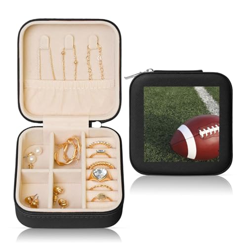 GBCDEDSL American Football Schmuckkästchen, bedruckt, quadratisch, 10 x 10 cm, quadratisch, wasserdicht und verschleißfest, PVC-Schmuckschatulle, Geschenk für Ehefrauen und Freundinnen, Schwarz von GBCDEDSL