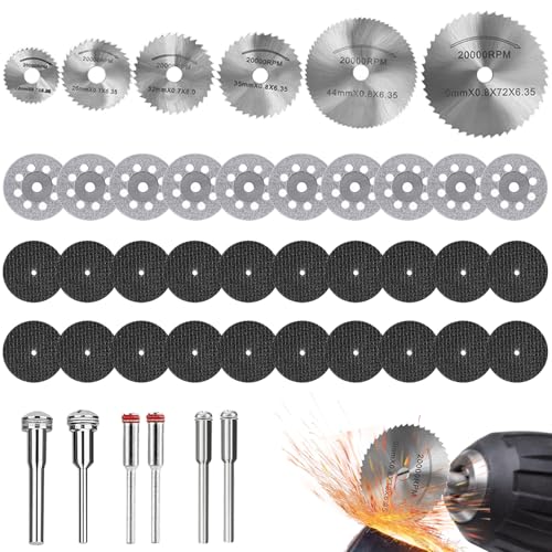 42Pcs Kreissägeblätter Trennscheiben Set für Rotationswerkzeug Zubehör, Mini Kreissäge Stahlklingen Sägeblatt Kreissägeblatt Hochgeschwindigkeitsstahlklingen für Holz Stein Glas Kunststoff Metall von GBKDQQ