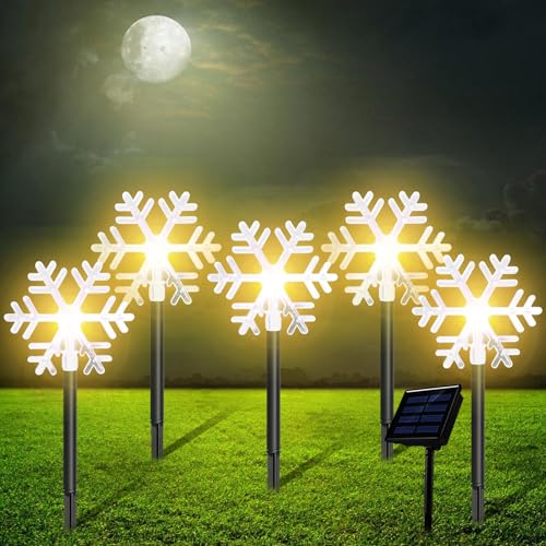 5 Stück LED Schneeflocken Weihnachtsbeleuchtung Außen Batteriebetrieb, Außenbeleuchtung Weihnachten Warmes Licht, Weihnachtsdeko Aussen für Garten, Bäume, Außen Terrasse von GBKDQQ