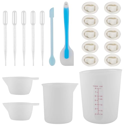 Silikon Messbecher Set, 250 und 100 ml Messbecher Set, Wiederverwendbares Epoxidharz Zubehör mit Rührstäbchen, Strohhalm, Pipetten, Fingerlinge, Farbbecher von GBKDQQ