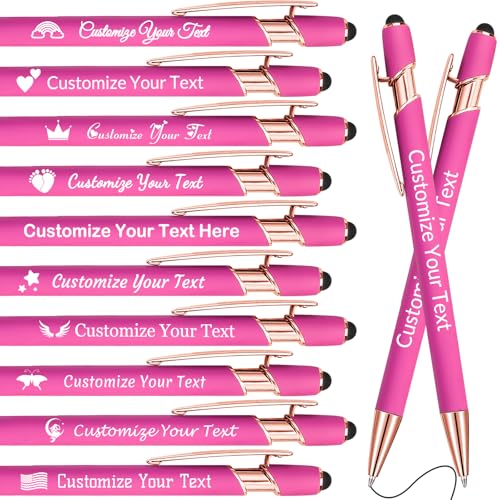 GBVllexuii Personalisierte Stifte mit Eingabestift, Bulk-Stifte mit Namenslogo, Business, 10 gravierte Kugelschreiber, Textschreiben, individuelles Geschenk für Männer und Frauen, schwarze Tinte, von GBVllexuii