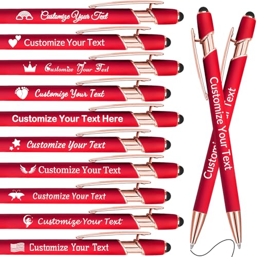 GBVllexuii Personalisierte Stifte mit Eingabestift, Bulk-Stifte mit Namenslogo, Business, 10 gravierte Kugelschreiber, Textschreiben, individuelles Geschenk für Männer und Frauen, schwarze Tinte, von GBVllexuii