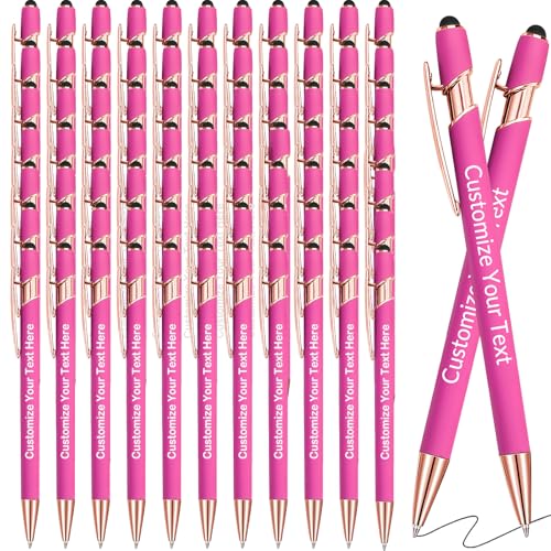 GBVllexuii Personalisierte Stifte mit Eingabestift, Bulk-Stifte mit Namenslogo, Business, 100 gravierte Kugelschreiber, Textschreiben, individuelles Geschenk für Männer und Frauen, schwarze Tinte, von GBVllexuii