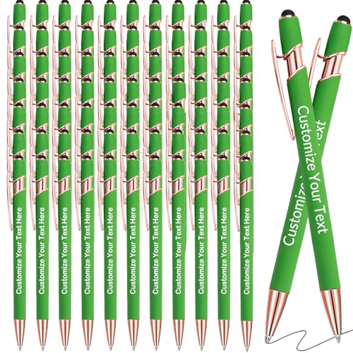 GBVllexuii Personalisierte Stifte mit Eingabestift, Bulk-Stifte mit Namenslogo, Business, 100 gravierte Kugelschreiber, Textschreiben, individuelles Geschenk für Männer und Frauen, schwarze Tinte, von GBVllexuii