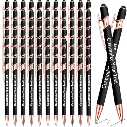 GBVllexuii Personalisierte Stifte mit Eingabestift, Bulk-Stifte mit Namenslogo, Business, 100 gravierte Kugelschreiber, Textschreiben, individuelles Geschenk für Männer und Frauen, schwarze Tinte, von GBVllexuii