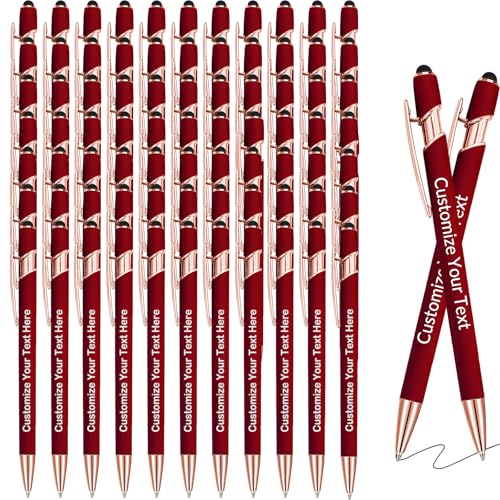 GBVllexuii Personalisierte Stifte mit Eingabestift, Bulk-Stifte mit Namenslogo, Business, 100 gravierte Kugelschreiber, Textschreiben, individuelles Geschenk für Männer und Frauen, schwarze Tinte, von GBVllexuii