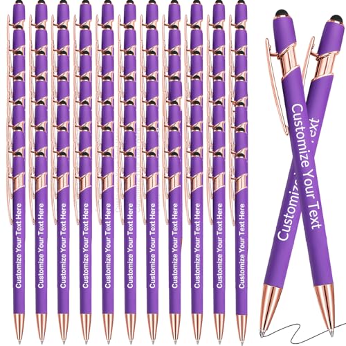 GBVllexuii Personalisierte Stifte mit Eingabestift, Bulk-Stifte mit Namenslogo, Business, 100 gravierte Kugelschreiber, Textschreiben, individuelles Geschenk für Männer und Frauen, schwarze Tinte, von GBVllexuii