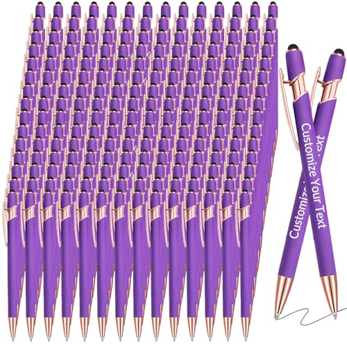 GBVllexuii Personalisierte Stifte mit Eingabestift, Bulk-Stifte mit Namenslogo, Business, 150 gravierte Kugelschreiber, Textschreiben, individuelles Geschenk für Männer und Frauen, schwarze Tinte, von GBVllexuii