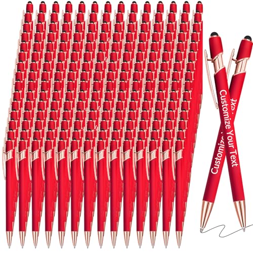 GBVllexuii Personalisierte Stifte mit Eingabestift, Bulk-Stifte mit Namenslogo, Business, 150 gravierte Kugelschreiber, Textschreiben, individuelles Geschenk für Männer und Frauen, schwarze Tinte, von GBVllexuii