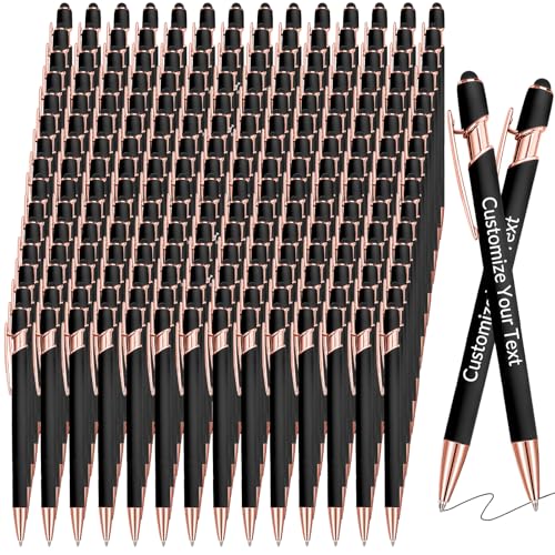 GBVllexuii Personalisierte Stifte mit Eingabestift, Bulk-Stifte mit Namenslogo, Business, 150 gravierte Kugelschreiber, Textschreiben, individuelles Geschenk für Männer und Frauen, schwarze Tinte, von GBVllexuii