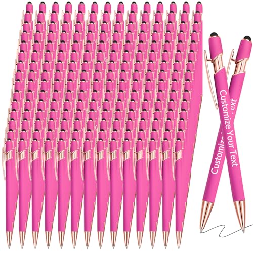 GBVllexuii Personalisierte Stifte mit Eingabestift, Bulk-Stifte mit Namenslogo, Business, 150 gravierte Kugelschreiber, Textschreiben, individuelles Geschenk für Männer und Frauen, schwarze Tinte, von GBVllexuii