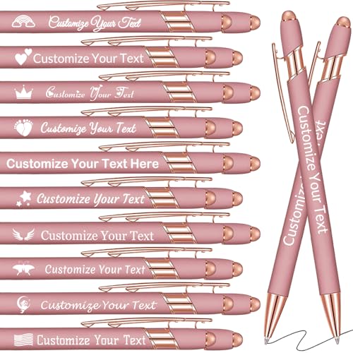 GBVllexuii Personalisierte Stifte mit Eingabestift, Bulk-Stifte mit Namenslogo, Business, 20 gravierte Kugelschreiber, Textschreiben, individuelles Geschenk für Männer und Frauen, schwarze Tinte, von GBVllexuii