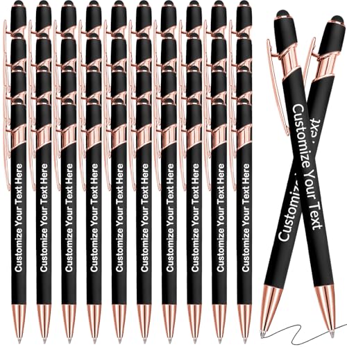 GBVllexuii Personalisierte Stifte mit Eingabestift, Bulk-Stifte mit Namenslogo, Business, 50 gravierte Kugelschreiber, Textschreiben, individuelles Geschenk für Männer und Frauen, schwarze Tinte, von GBVllexuii