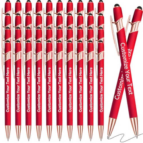 GBVllexuii Personalisierte Stifte mit Eingabestift, Bulk-Stifte mit Namenslogo, Business, 50 gravierte Kugelschreiber, Textschreiben, individuelles Geschenk für Männer und Frauen, schwarze Tinte, von GBVllexuii