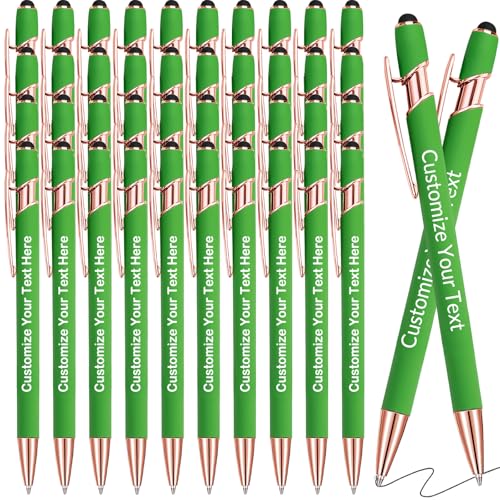 GBVllexuii Personalisierte Stifte mit Eingabestift, Bulk-Stifte mit Namenslogo, Business, 50 gravierte Kugelschreiber, Textschreiben, individuelles Geschenk für Männer und Frauen, schwarze Tinte, von GBVllexuii