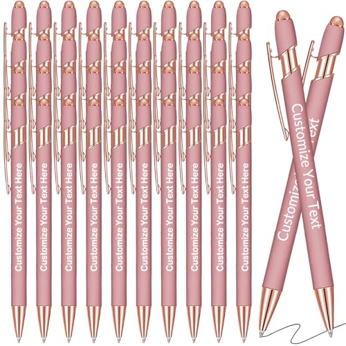 GBVllexuii Personalisierte Stifte mit Eingabestift, Bulk-Stifte mit Namenslogo, Business, 50 gravierte Kugelschreiber, Textschreiben, individuelles Geschenk für Männer und Frauen, schwarze Tinte, von GBVllexuii