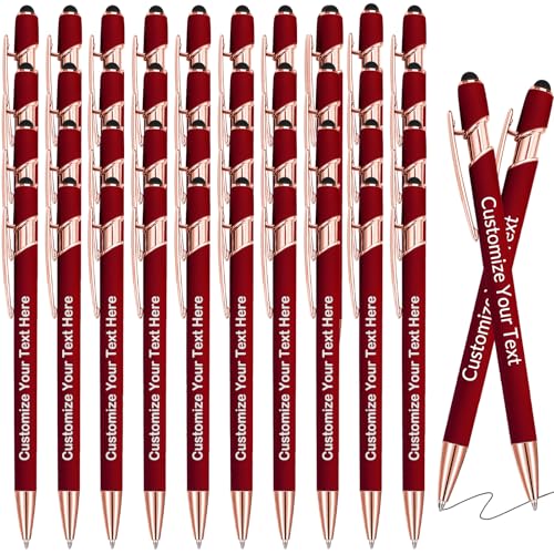 GBVllexuii Personalisierte Stifte mit Eingabestift, Bulk-Stifte mit Namenslogo, Business, 50 gravierte Kugelschreiber, Textschreiben, individuelles Geschenk für Männer und Frauen, schwarze Tinte, von GBVllexuii