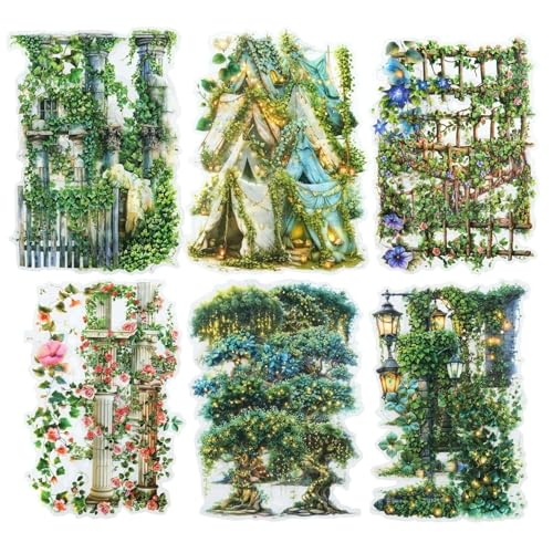 GBYUHAIJUN Sticker,Stickers 60 Stück Weinblüten-PET-Aufkleber, botanische Aufkleber for Scrapbooking, DIY-Kunsthandwerk, Journaling-Zubehör und Junk-Journal-Ephemera, mit Aufkleber-Organizer von GBYUHAIJUN