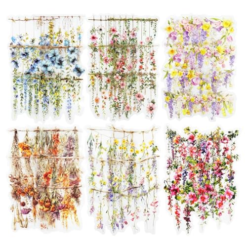 GBYUHAIJUN Sticker,Stickers Hängende Florale PET-Aufkleber-Set, 60 Stück botanische Blumenaufkleber for Scrapbooking, Journaling, DIY-Bastelarbeiten und Kunstbedarf von GBYUHAIJUN