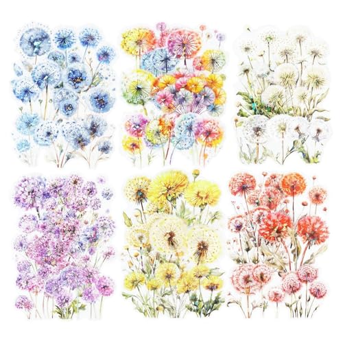 GBYUHAIJUN Sticker,Stickers Löwenzahn-Blumen-PET-Aufkleber-Set, 60-teilig, holografische botanische Blumenaufkleber for Scrapbooking, Journaling, DIY-Bastelarbeiten und Kunstbedarf von GBYUHAIJUN