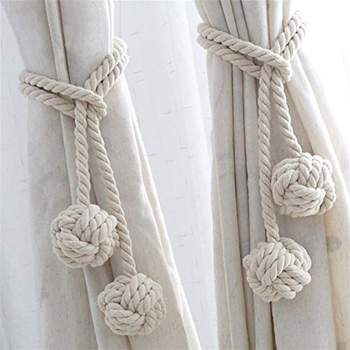 Raffhalter für Vorhänge,Vorhang Raffhalter 2 Paare Macrame Vorhang Tieback Vorhang Gebunden Kugel Handgewebte Baumwoll Bügel Hängenden Kugel Dekoration Kreatives Gardinenzubehör(1pcs Double ball) von GBZIJIE