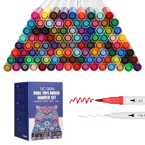 100 Farben Pinselstifte Marker Filzstifte Aquarell Dual Brush Pen Set Fineliner Für Kinder und Erwachsene Bullet Journal, Malbücher, Hand lettering, Manga Kalligraphie stifte Malstifte GC-N100W von GC QUILL