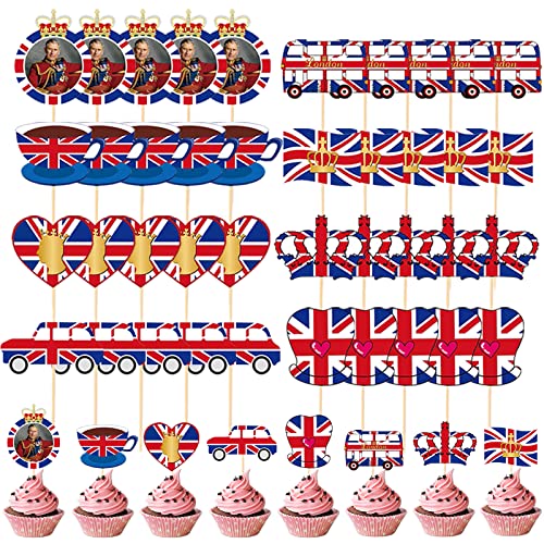 40 Stück Union Jack Cupcake Topper Britische Flagge Kuchen Zahnstocher Cocktail Sticks Geschirr Party Supplies für König Geburtstag, Charles III Krönung, britische Dekorationen von GCCL