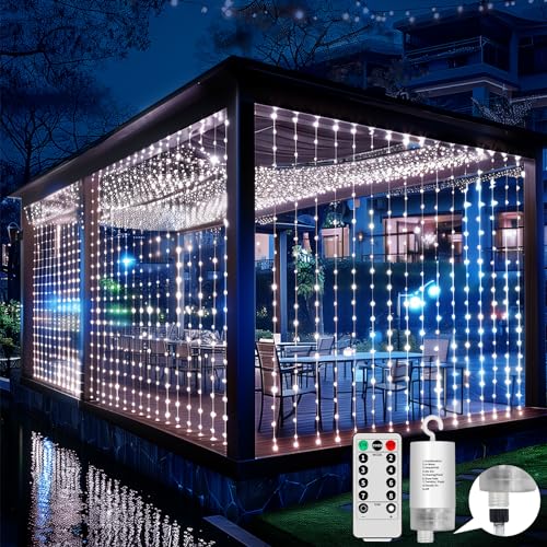 GCMacau LED Lichtervorhang Batterie 6x3m, 600 LEDs Vorhang Licht Outdoor Hängende Lichterketten Batteriebetrieben mit Fernbedienung, Lichterkette für Schlafzimmer, Terrasse, Hochzeit von GCMacau