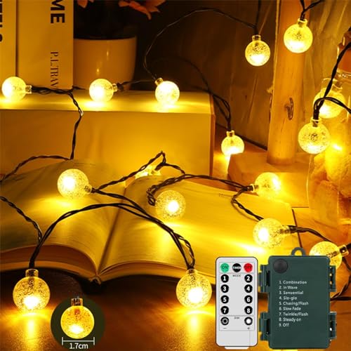 GCMacau Lichterkette Außen Batterie 14M, 80LED Outdoor Lichterkette Led mit Batterie für Innen Außen - Graphitgrünes Kabel,8 Modi, Wasserdicht, für Hochzeiten, Weihnachten, Balkon und Partys von GCMacau