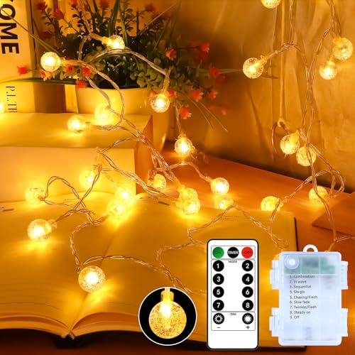 GCMacau Lichterkette Outdoor Batterie 12m, Lichterketten Outdoor Batterie Timer Mit 8 Modi, Lichterketten Batteriebetrieben Wasserdichte(Ip65) Kristallkugel Lichter von GCMacau