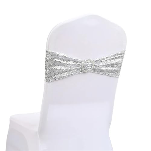 10/50 stücke Pailletten Stuhl Schärpen for Party Abendessen Bankett Stuhl Abdeckungen Dekoration Stretch Stuhl Bogen Stuhl Zurück Blume Stuhl Bands Chiffon Stuhl Schärpen für Hochzeit(Silver,10 pcs) von GCYEIDMA