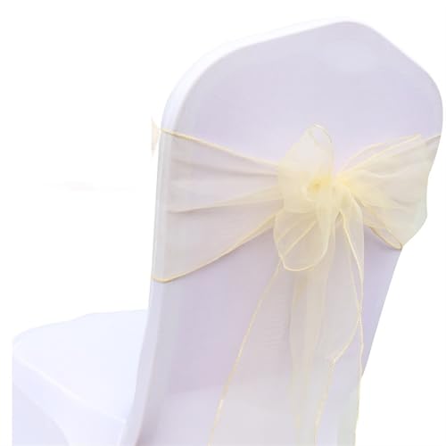 GCYEIDMA 30 Stück Organza-Stuhlschärpen, Knotenbänder, Stuhlschleifen for Hochzeit, Party, Bankett, Event, Landhochzeit, Stuhldekoration Chiffon Stuhl Schärpen für Hochzeit(Champagne) von GCYEIDMA