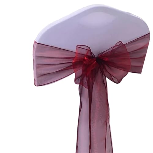 GCYEIDMA 50 Stück Organza-Stuhlschärpen, Knotenbänder, Stuhlschleifen for Hochzeit, Party, Bankett, Event, Landhochzeit, Stuhldekoration Chiffon Stuhl Schärpen für Hochzeit(Burgundy) von GCYEIDMA