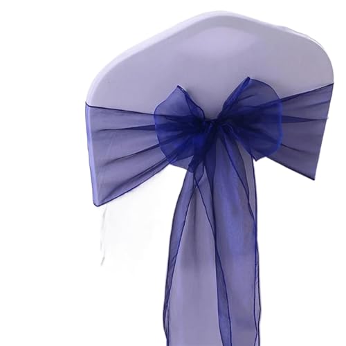 GCYEIDMA 50 Stück Organza-Stuhlschärpen, Knotenbänder, Stuhlschleifen for Hochzeit, Party, Bankett, Event, Landhochzeit, Stuhldekoration Chiffon Stuhl Schärpen für Hochzeit(Dark Blue) von GCYEIDMA