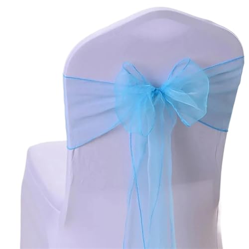 GCYEIDMA 50 Stück Organza-Stuhlschärpen, Knotenbänder, Stuhlschleifen for Hochzeit, Party, Bankett, Event, Landhochzeit, Stuhldekoration Chiffon Stuhl Schärpen für Hochzeit(Lake Blue) von GCYEIDMA