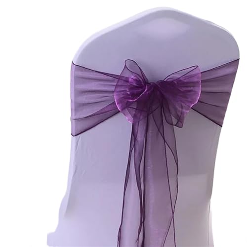 GCYEIDMA 50 Stück Organza-Stuhlschärpen, Knotenbänder, Stuhlschleifen for Hochzeit, Party, Bankett, Event, Landhochzeit, Stuhldekoration Chiffon Stuhl Schärpen für Hochzeit(Purple) von GCYEIDMA