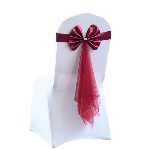 GCYEIDMA Stretch Stuhl Schärpen Hochzeit Sashe Stuhl Dekoration Rotwein/Blau/Lila/Rosa Stühle Schleife Band Gürtel Krawatten for Hochzeiten Bankett Chiffon Stuhl Schärpen für Hochzeit(Burgundy) von GCYEIDMA