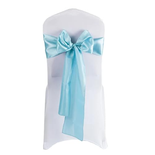 GCYEIDMA Stuhlschärpen Satin Fliege Band Knotenbezug Sitzlehne Gürtel for Hotel Bankett Land Hochzeit Party Event Esszimmer Dekoration Chiffon Stuhl Schärpen für Hochzeit(Light Blue) von GCYEIDMA