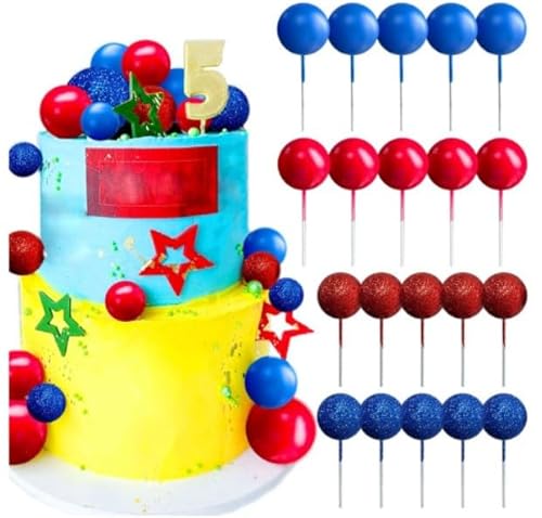 20 Stück Tortendeko Kugeln Cake Topper Mini-Ballons Tortenaufleger Tortendeko Geburtstag Schaum Ball Kuchen Dekoration für Geburtstag Hochzeit Valentinstag Babyparty Rot Blau von GDFJBG