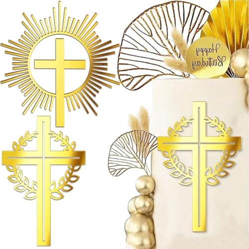 Gold Kreuz Torten Deko Kuchendeko Kreuz Erstkommunion Tortendeko Kommunion Acryl Torte Deko Kreuz für Taufe, Kommunion, Konfirmation Hochzeit Geburtstag Weihnachten Party Mehr 2 Stück von GDFJBG