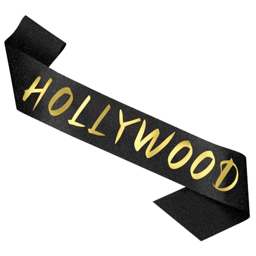 Schwarze Glitzer-Schärpe aus Hollywood; Hollywood-Schärpe, schwarze Satin-Schärpe, Urlaubsparty-Zubehör, "I love Hollywood", Hollywood-Souvenir, Hollywood-Dekorationen, Junggesellinnenabschied, von GDTO8820