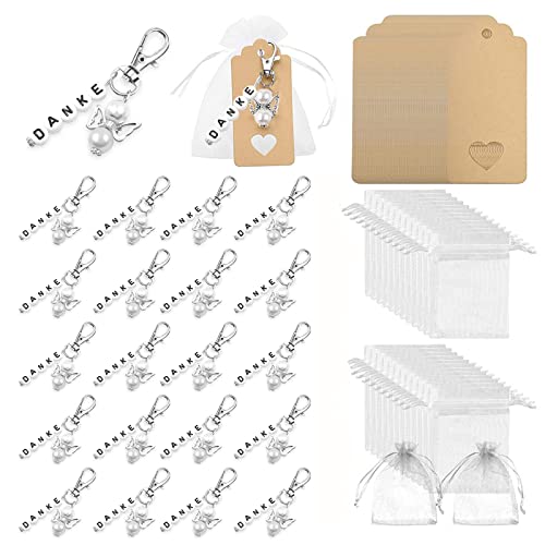 GDWD Schutzengel Anhänger, 20 Stück Gastgeschenke Hochzeit mit Organza Beutel Kraftpapier, Engel Schlüsselanhänger Set für Hochzeit Taufe Weihnachten Geburtstag Kommunion Konfirmation Geschenk (Weiß) von GDWD